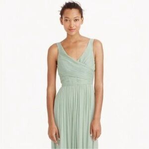 J. Crew Sage Green V-Neck Sleeveless Chiffon Midi Dress